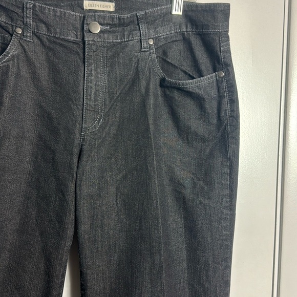 Eileen Fisher Organic Cotton Straight Leg Gray Black Jeans Size 12 - Picture 5 of 14